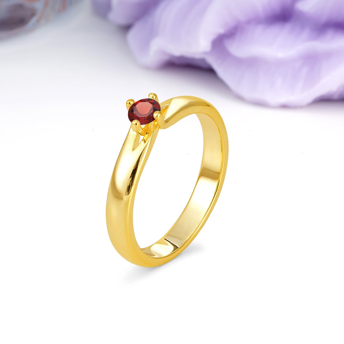 Minimalist 4-Prong Round Cut Garnet Engagement Ring - Additional view