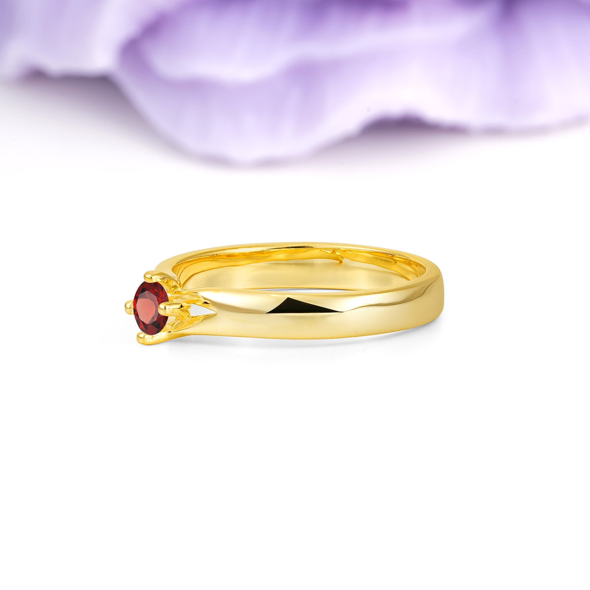 Minimalist 4-Prong Round Cut Garnet Engagement Ring - Additional view