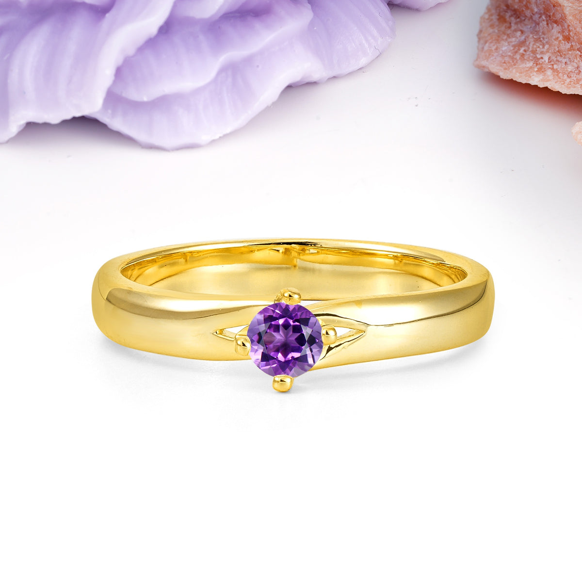 Minimalist 4-Prong Round Cut Amethyst Engagement Ring - Additional view