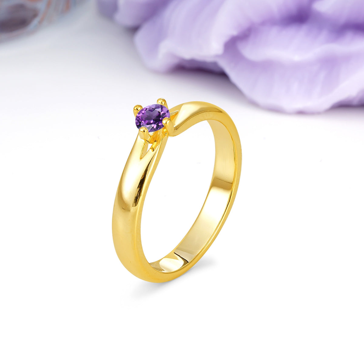 Minimalist 4-Prong Round Cut Amethyst Engagement Ring - Additional view