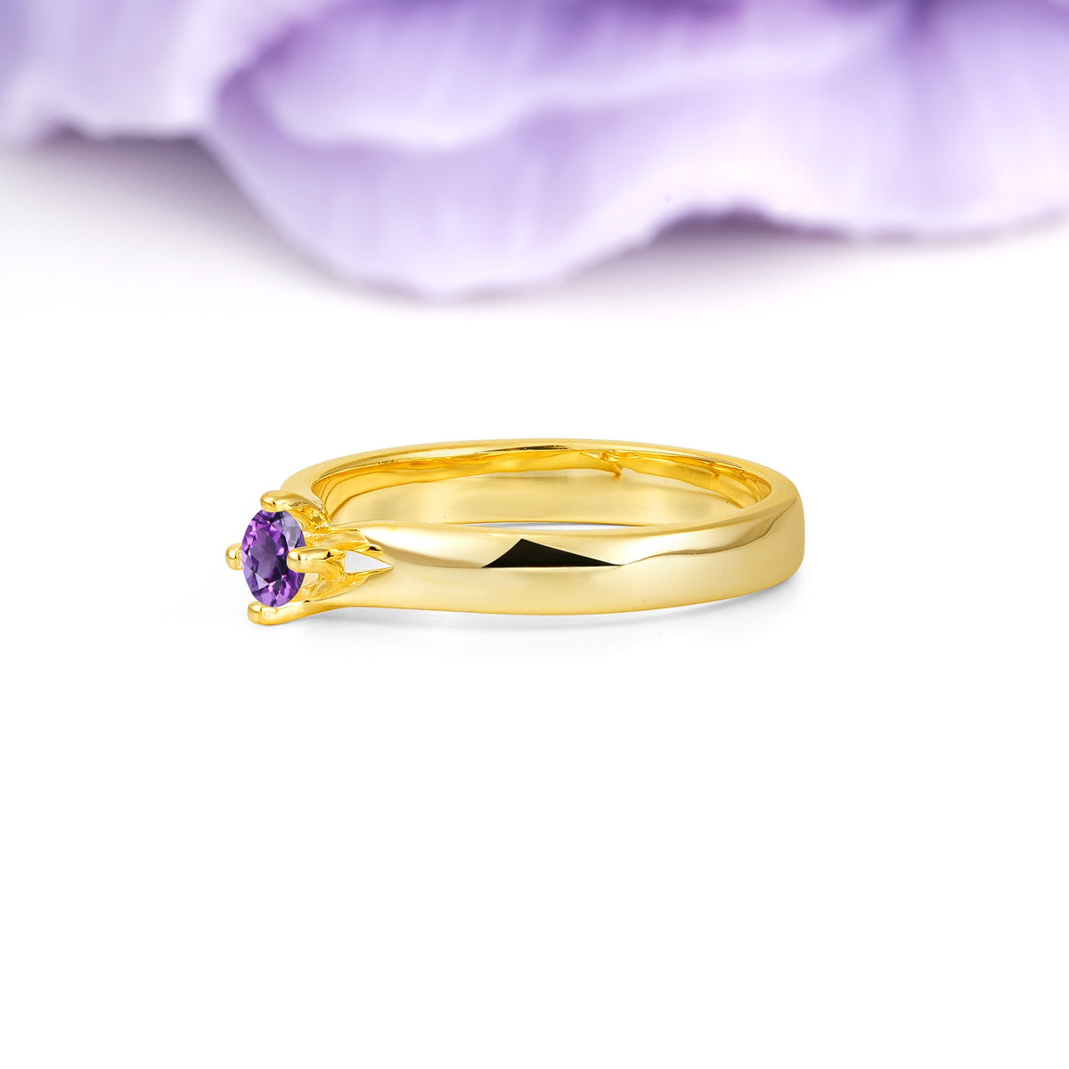 Minimalist 4-Prong Round Cut Amethyst Engagement Ring - Additional view