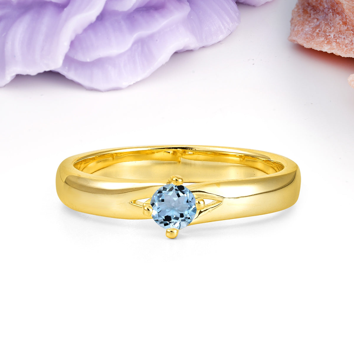 Minimalist 4-Prong Round Cut Aquamarine Engagement Ring - Additional view