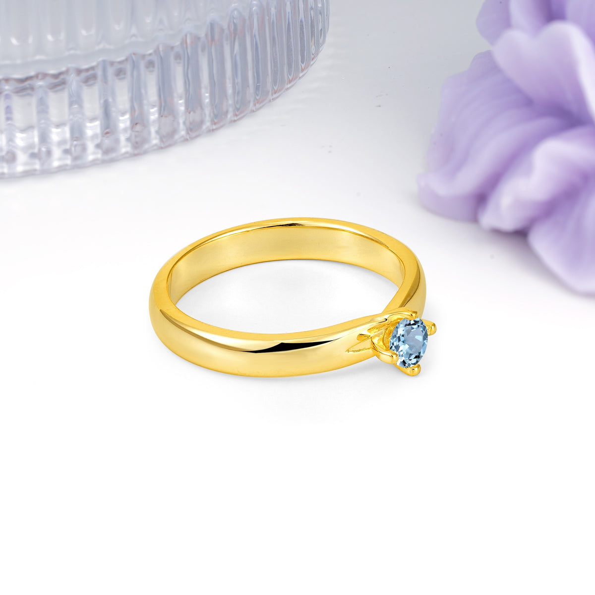 Minimalist 4-Prong Round Cut Aquamarine Engagement Ring - Additional view