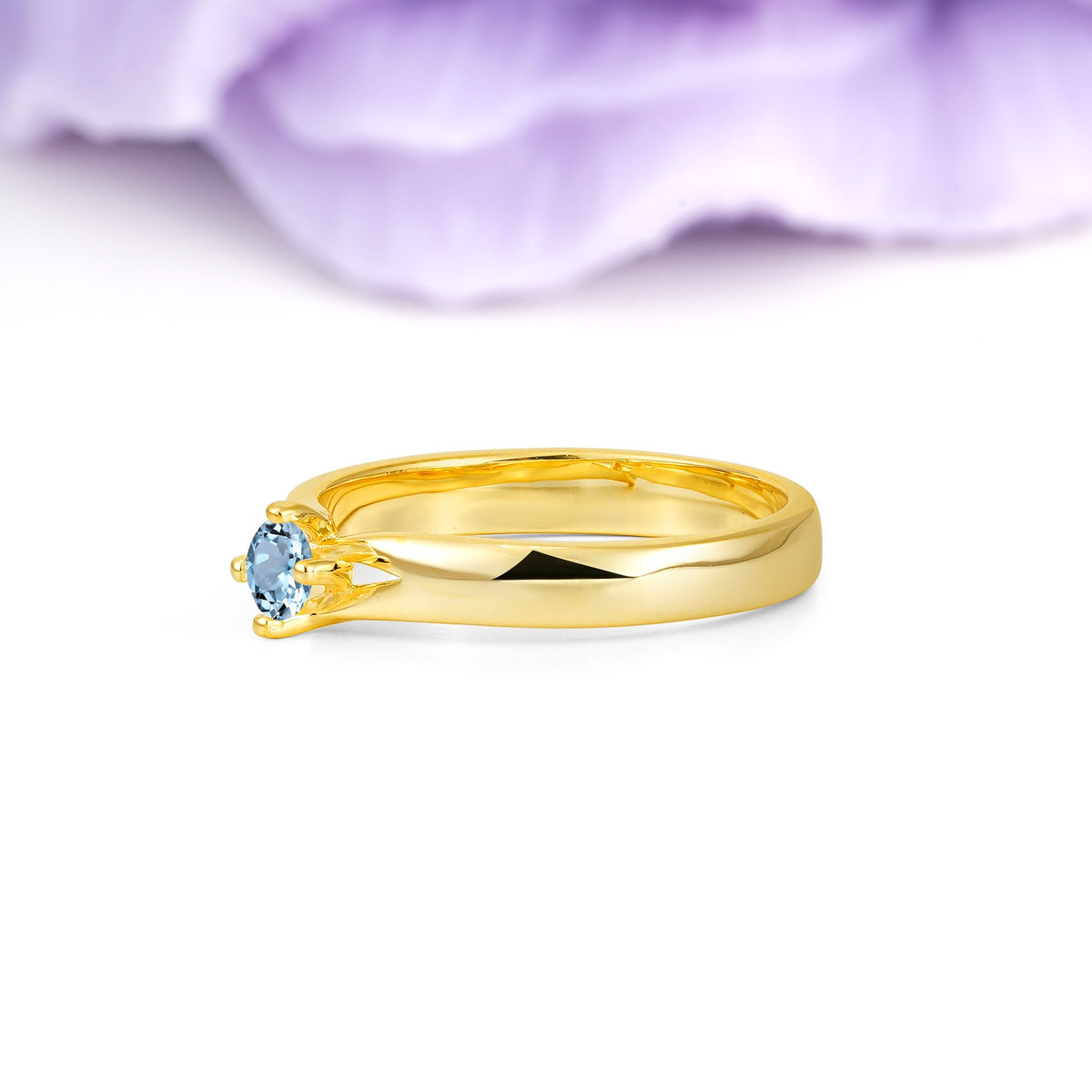 Minimalist 4-Prong Round Cut Aquamarine Engagement Ring - Additional view
