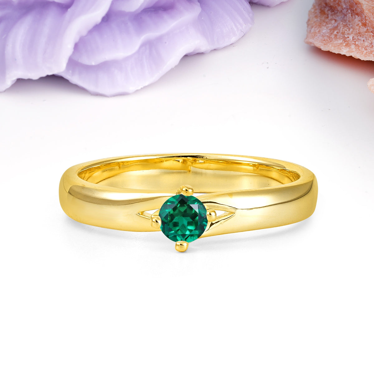 Minimalist 4-Prong Round Cut Emerald Engagement Ring - Additional view