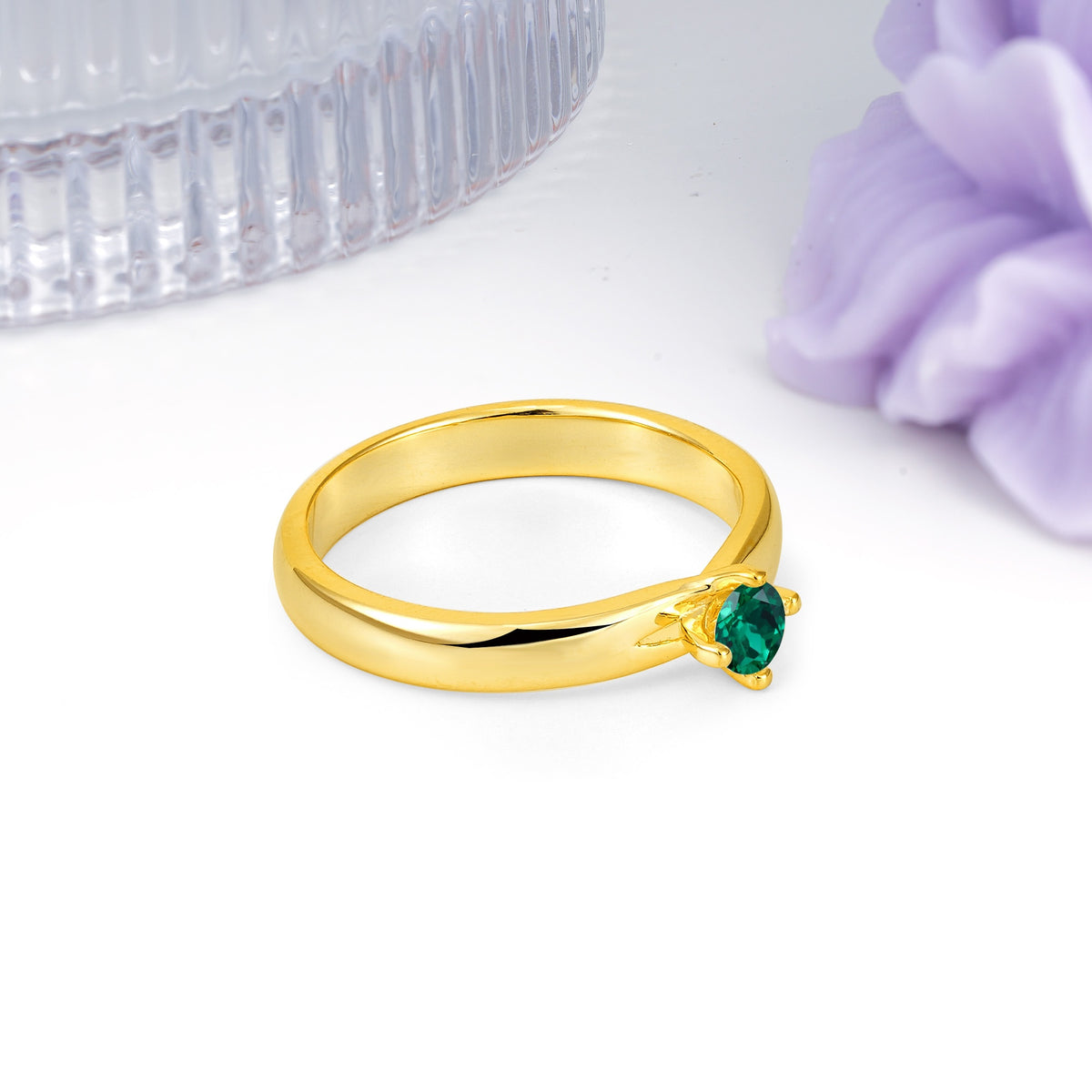 Minimalist 4-Prong Round Cut Emerald Engagement Ring - Additional view