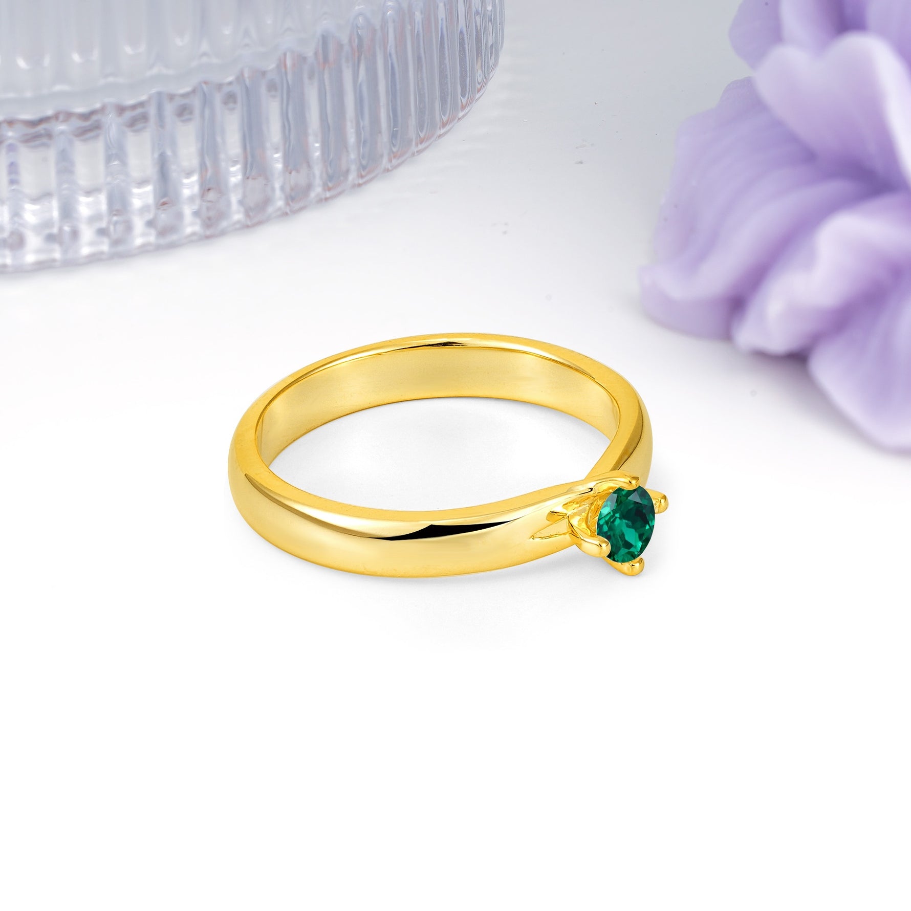 Minimalist 4-Prong Round Cut Emerald Engagement Ring - Additional view