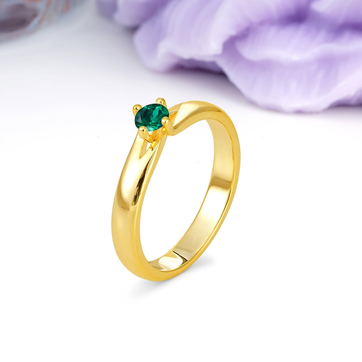 Minimalist 4-Prong Round Cut Emerald Engagement Ring - Additional view