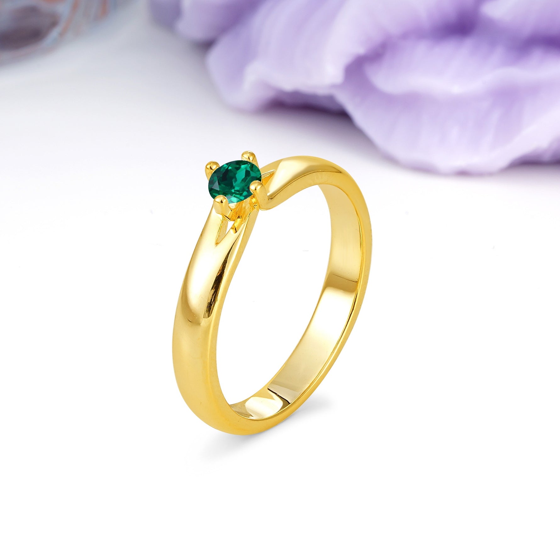 Minimalist 4-Prong Round Cut Emerald Engagement Ring - Additional view