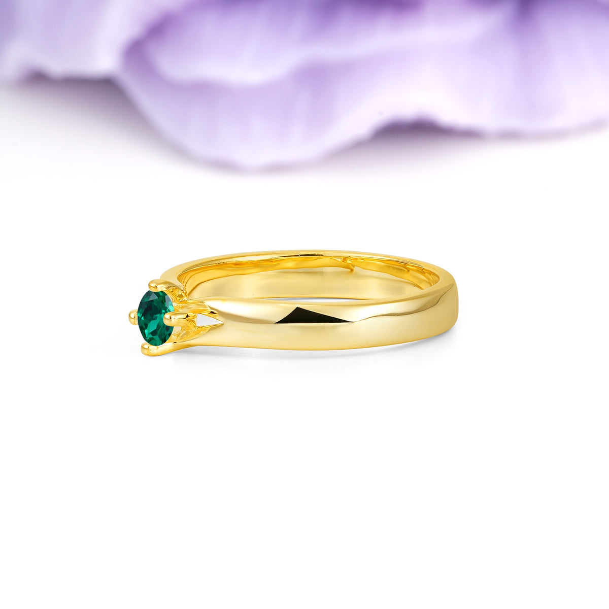 Minimalist 4-Prong Round Cut Emerald Engagement Ring - Additional view