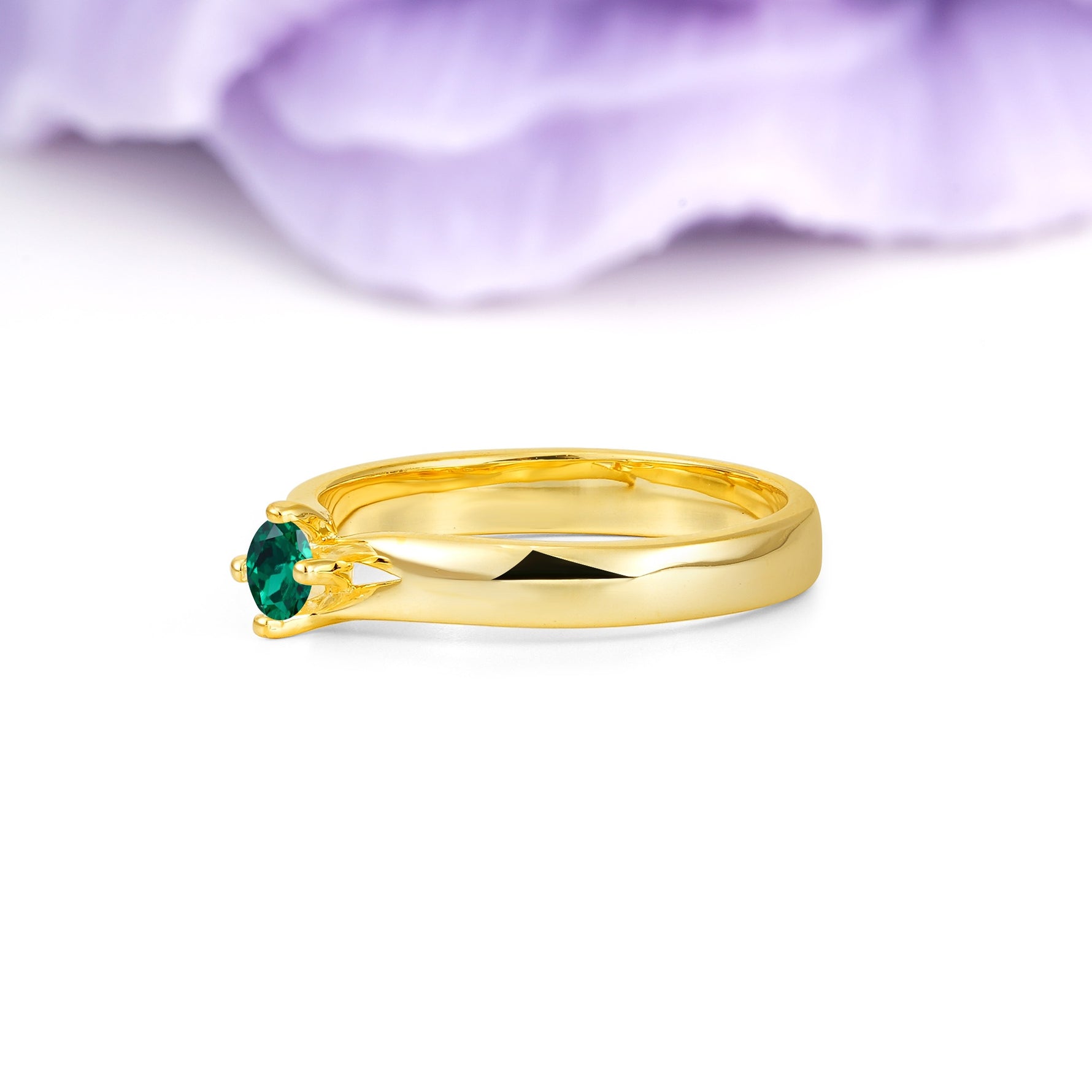 Minimalist 4-Prong Round Cut Emerald Engagement Ring - Additional view