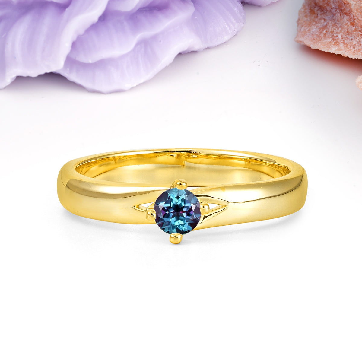 Minimalist 4-Prong Round Cut Alexandrite Engagement Ring - Additional view