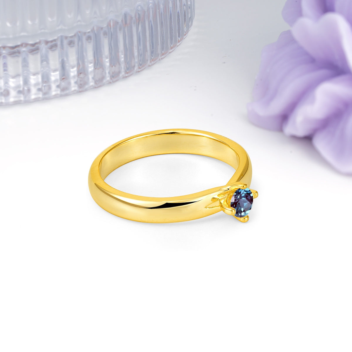 Minimalist 4-Prong Round Cut Alexandrite Engagement Ring - Additional view