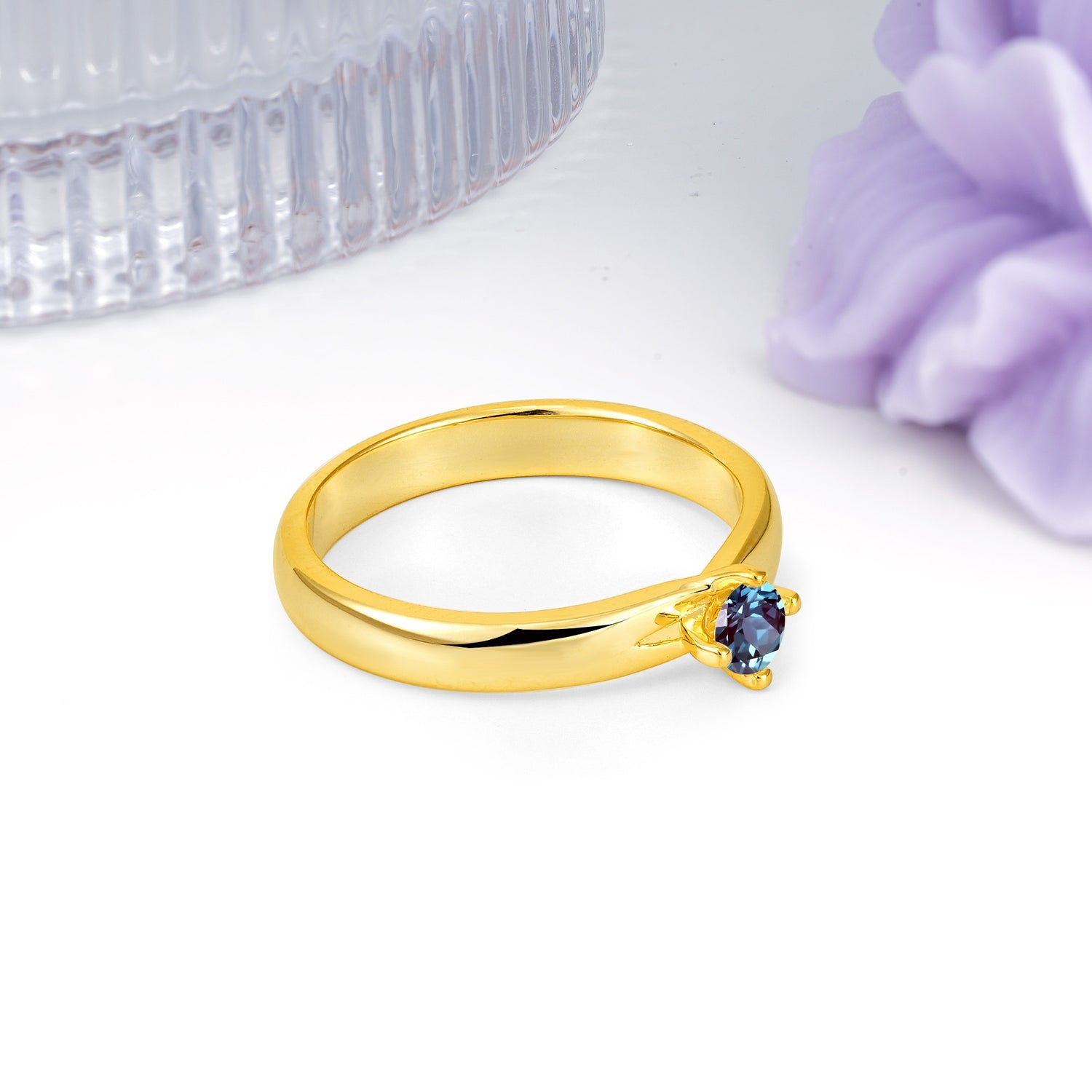 Minimalist 4-Prong Round Cut Alexandrite Engagement Ring - Additional view