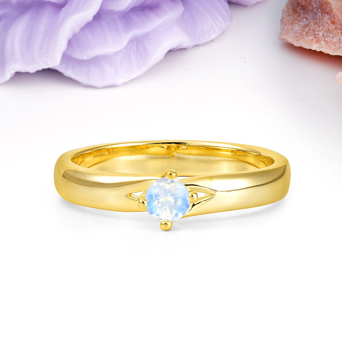 Minimalist 4-Prong Round Cut Moonstone Engagement Ring - Additional view