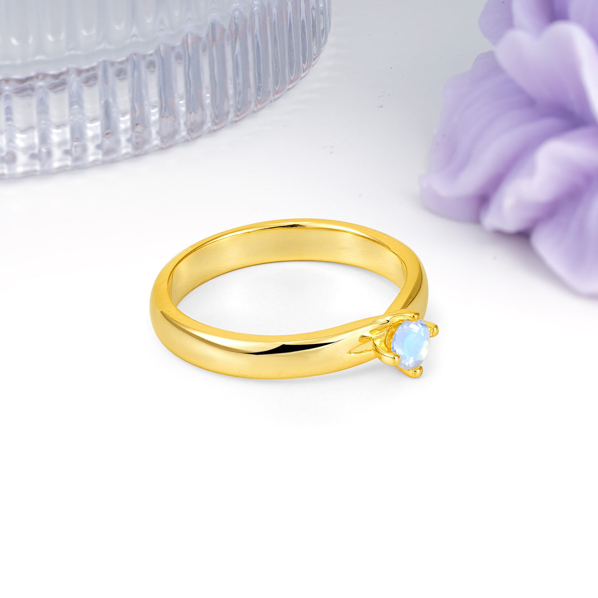 Minimalist 4-Prong Round Cut Moonstone Engagement Ring - Additional view