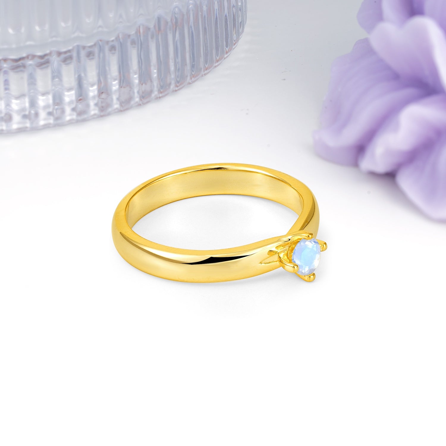 Minimalist 4-Prong Round Cut Moonstone Engagement Ring - Additional view