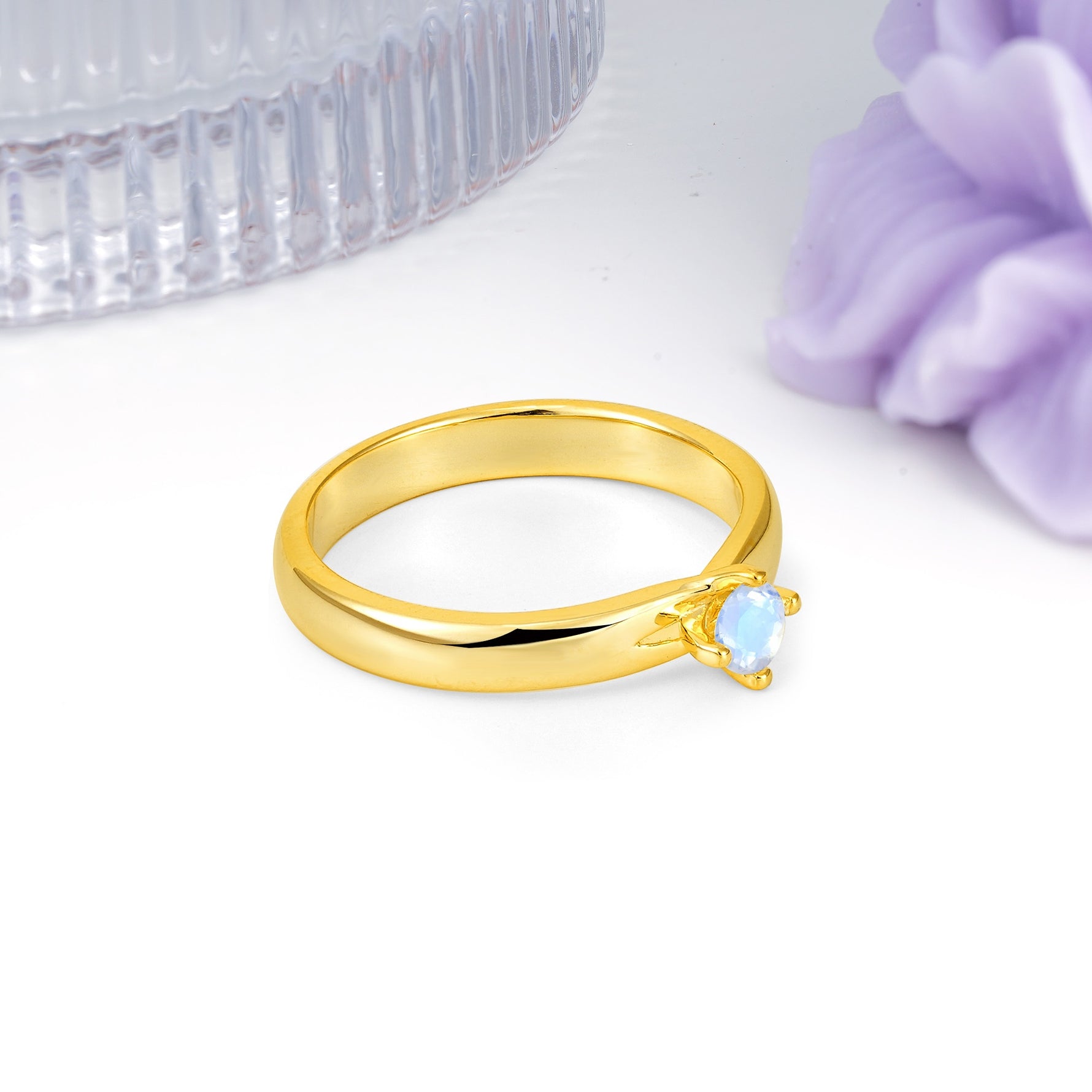 Minimalist 4-Prong Round Cut Moonstone Engagement Ring - Additional view