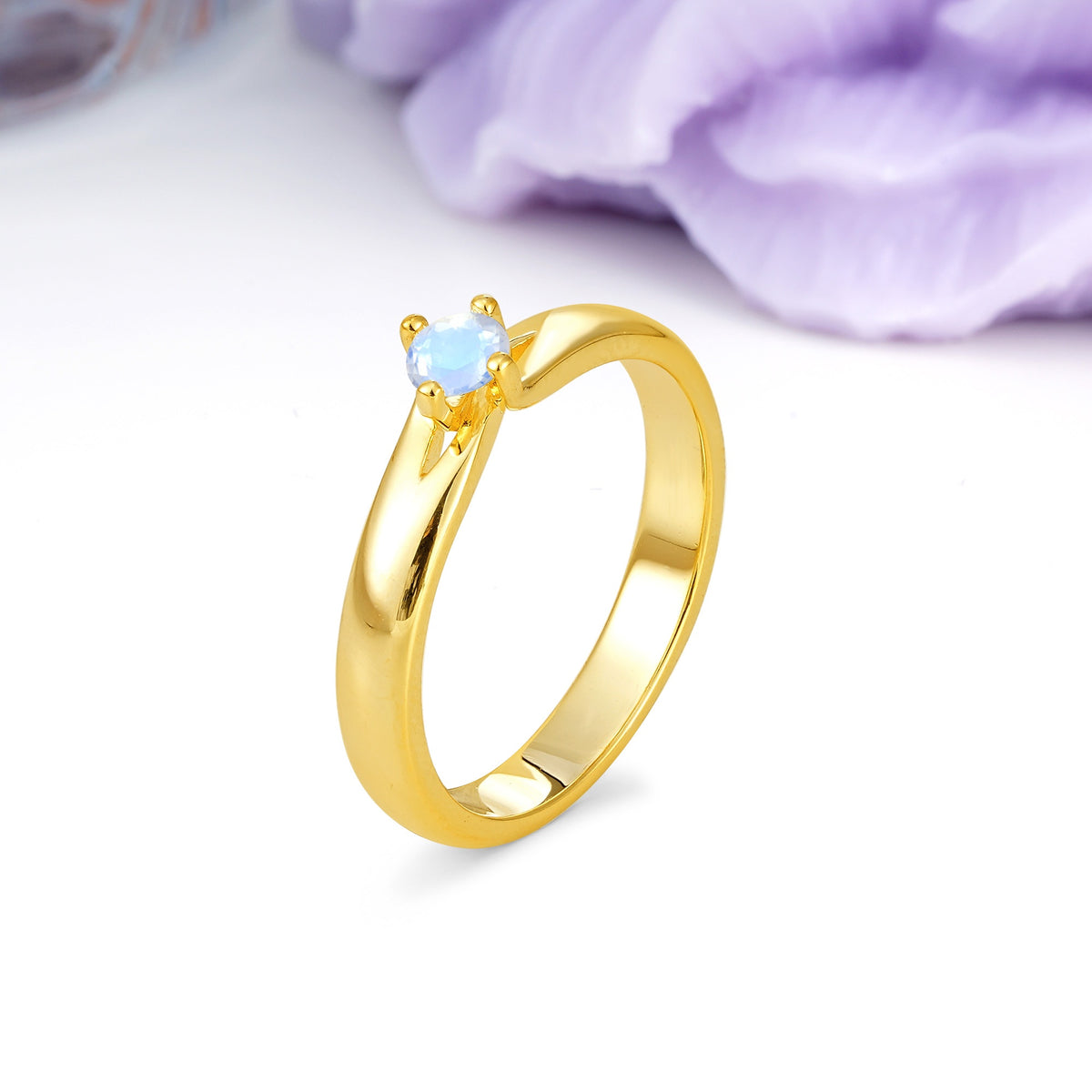 Minimalist 4-Prong Round Cut Moonstone Engagement Ring - Additional view