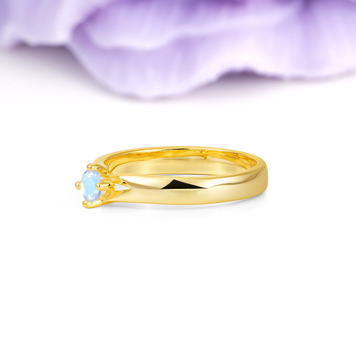 Minimalist 4-Prong Round Cut Moonstone Engagement Ring - Additional view