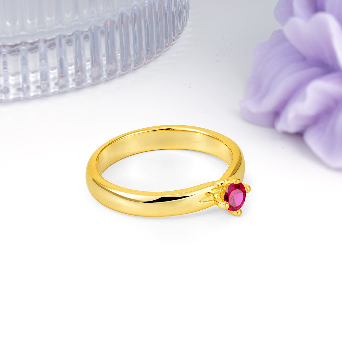 Minimalist 4-Prong Round Cut Ruby Engagement Ring - Additional view