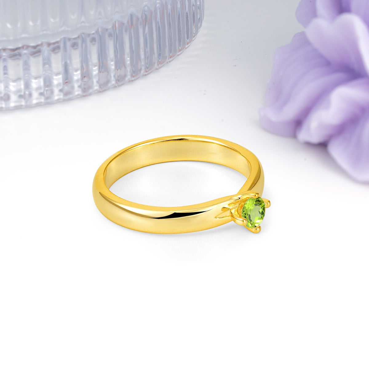 Minimalist 4-Prong Round Cut Peridot Engagement Ring - Additional view