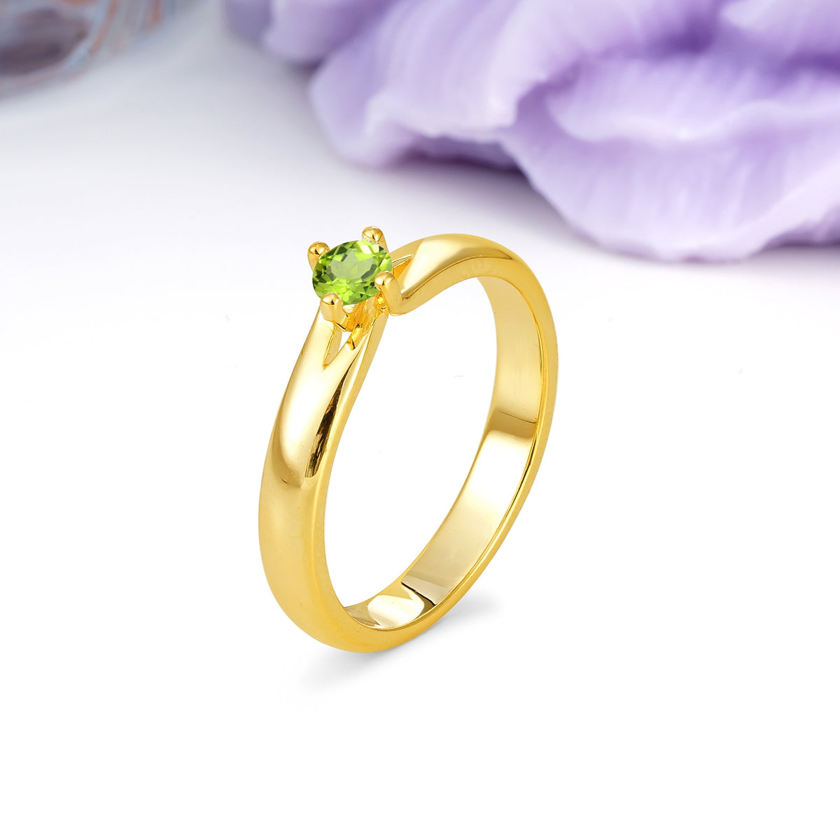 Minimalist 4-Prong Round Cut Peridot Engagement Ring - Additional view