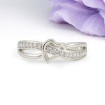 Delicate Dual Strand Cross Over Continuous Tiny Gem Heart Symbol Moissanite Wedding Ring - Additional view