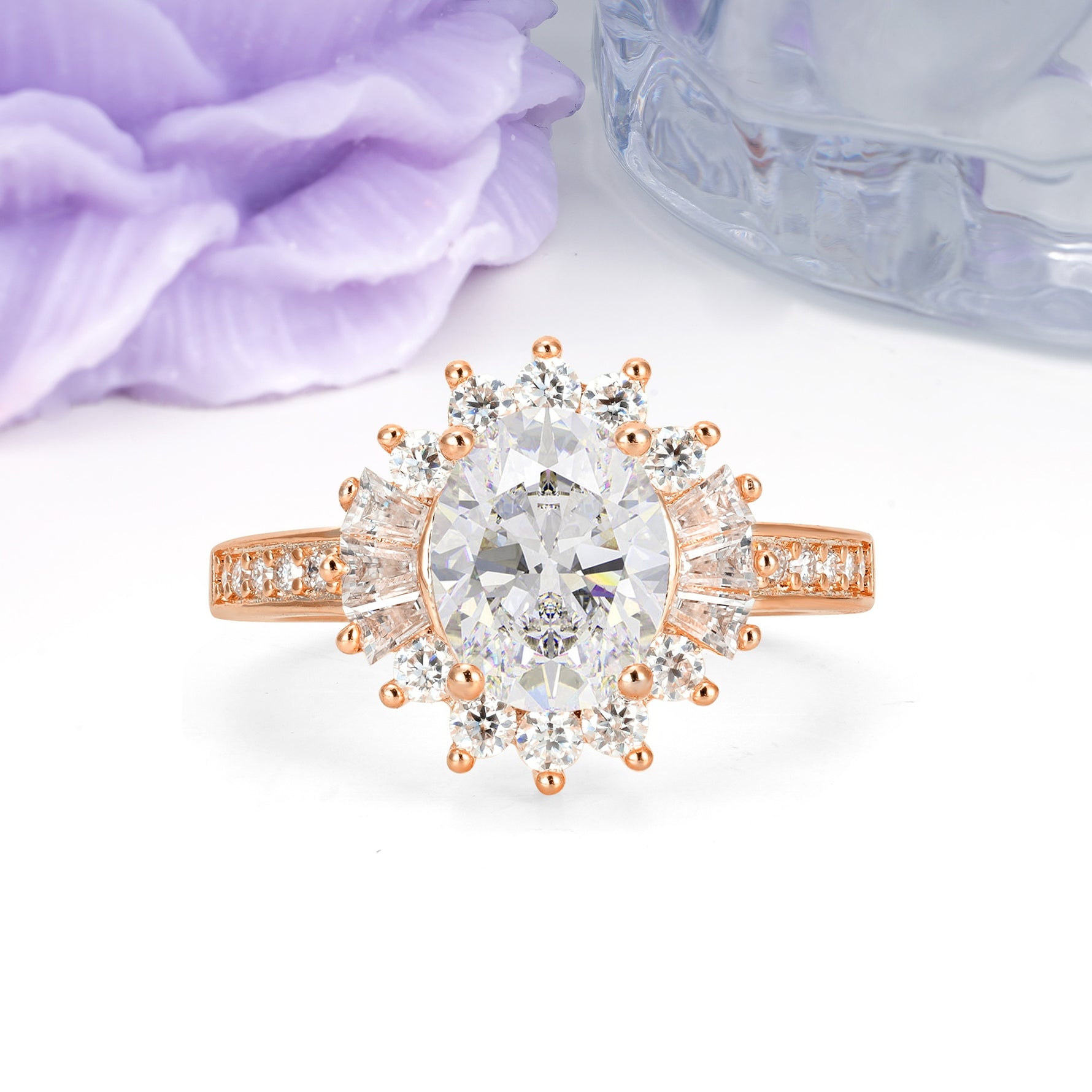 Exquisite Luxury Pavé Set 4 Prong Oval Cut Moissanite Wedding Ring - Additional view