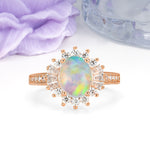 Exquisite Luxury Pavé Set 4 Prong Oval Cut Fire Opal Wedding Ring - Additional view