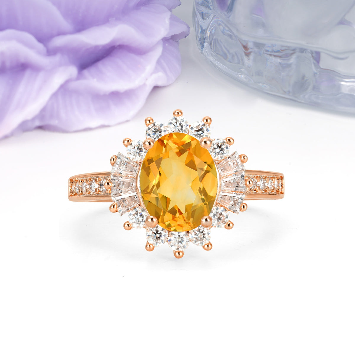 Exquisite Luxury Pavé Set 4 Prong Oval Cut Citrine Wedding Ring - Additional view