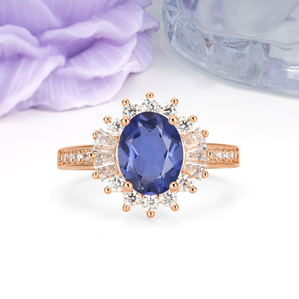 Exquisite Luxury Pavé Set 4 Prong Oval Cut Tanzanite Wedding Ring - Additional view