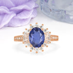 Exquisite Luxury Pavé Set 4 Prong Oval Cut Tanzanite Wedding Ring - Additional view