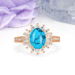 Exquisite Luxury Pavé Set 4 Prong Oval Cut Turquoise Wedding Ring - Additional view