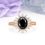 Exquisite Luxury Pavé Set 4 Prong Oval Cut Black Onyx Wedding Ring - Additional view