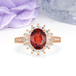 Exquisite Luxury Pavé Set 4 Prong Oval Cut Garnet Wedding Ring - Additional view