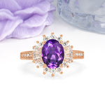 Exquisite Luxury Pavé Set 4 Prong Oval Cut Amethyst Wedding Ring - Additional view