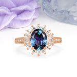 Exquisite Luxury Pavé Set 4 Prong Oval Cut Alexandrite Wedding Ring - Additional view