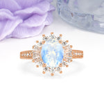 Exquisite Luxury Pavé Set 4 Prong Oval Cut Moonstone Wedding Ring - Additional view
