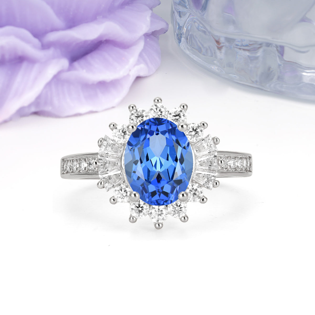 Exquisite Luxury Pavé Set 4 Prong Oval Cut Sapphire Wedding Ring - Additional view