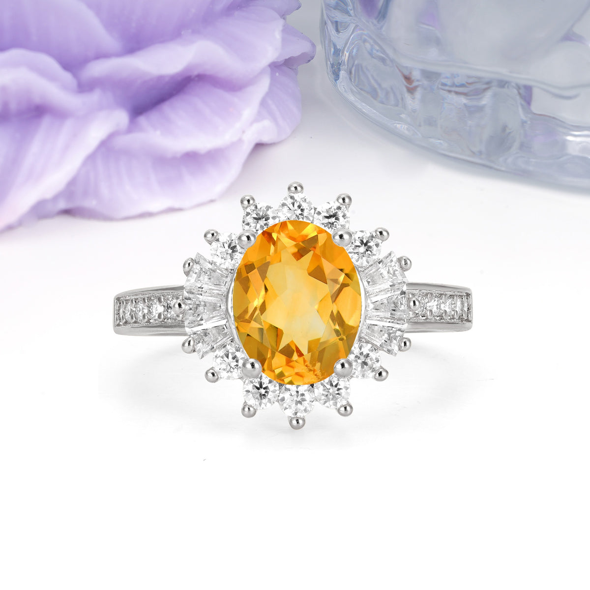 Exquisite Luxury Pavé Set 4 Prong Oval Cut Citrine Wedding Ring - Additional view