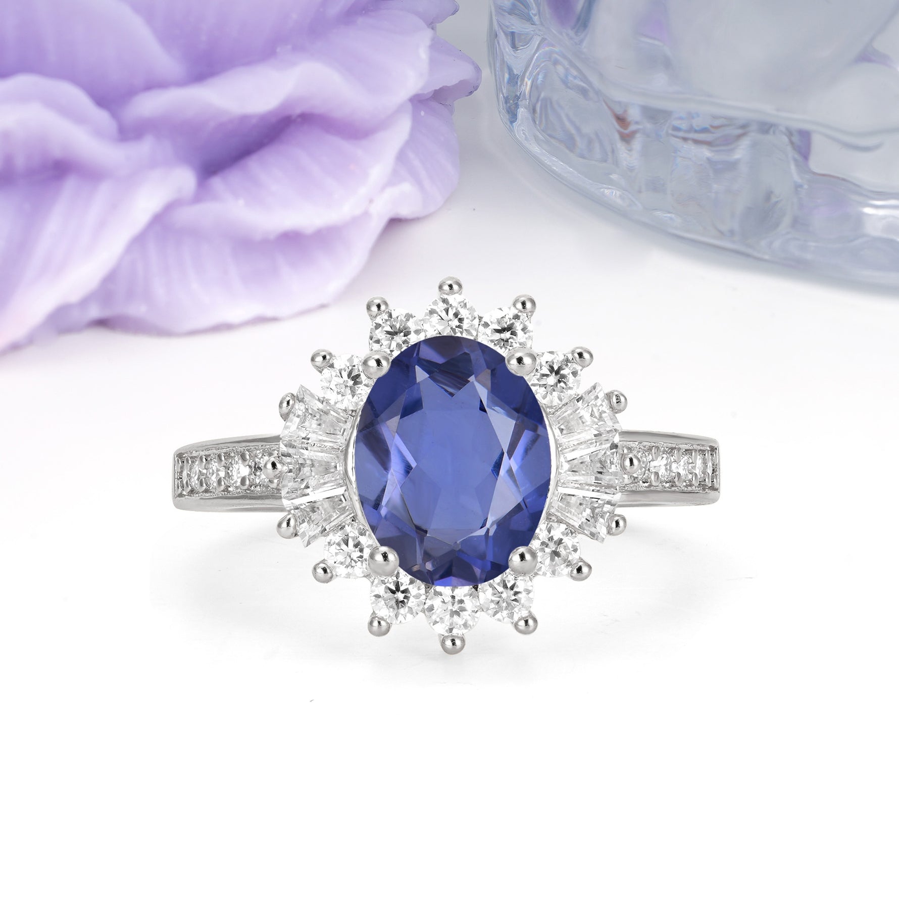 Exquisite Luxury Pavé Set 4 Prong Oval Cut Tanzanite Wedding Ring - Additional view