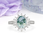 Exquisite Luxury Pavé Set 4 Prong Oval Cut Moss Agate Wedding Ring - Additional view