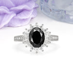 Exquisite Luxury Pavé Set 4 Prong Oval Cut Black Onyx Wedding Ring - Additional view