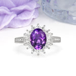 Exquisite Luxury Pavé Set 4 Prong Oval Cut Amethyst Wedding Ring - Additional view