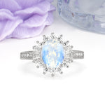 Exquisite Luxury Pavé Set 4 Prong Oval Cut Moonstone Wedding Ring - Additional view