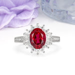 Exquisite Luxury Pavé Set 4 Prong Oval Cut Ruby Wedding Ring - Additional view