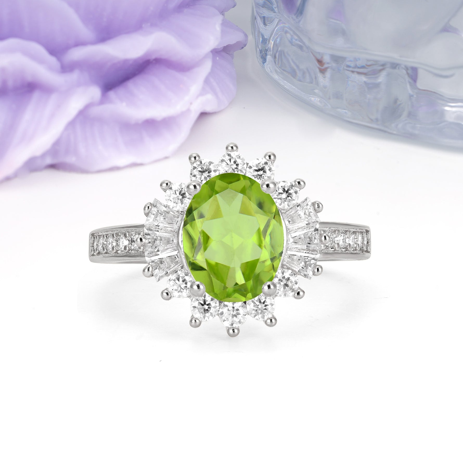 Exquisite Luxury Pavé Set 4 Prong Oval Cut Peridot Wedding Ring - Additional view