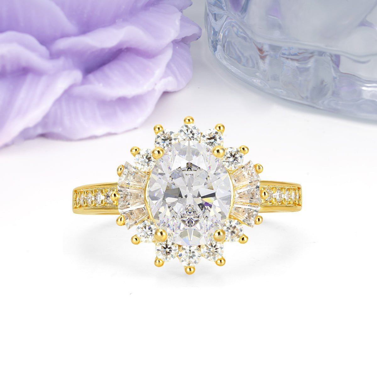 Exquisite Luxury Pavé Set 4 Prong Oval Cut Moissanite Wedding Ring - Additional view
