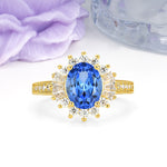 Exquisite Luxury Pavé Set 4 Prong Oval Cut Sapphire Wedding Ring - Additional view